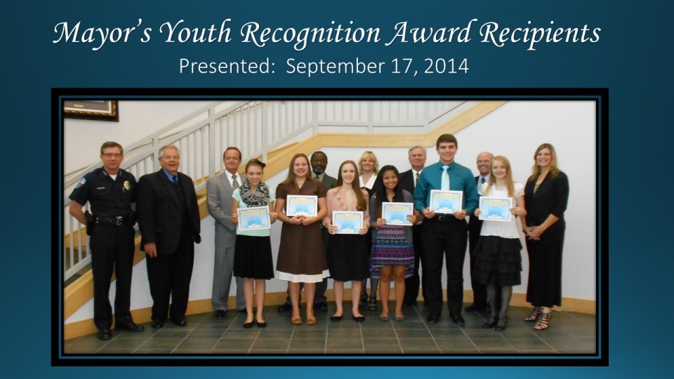 Mayor's Youth Recognition Award Presented September 17, 2014.